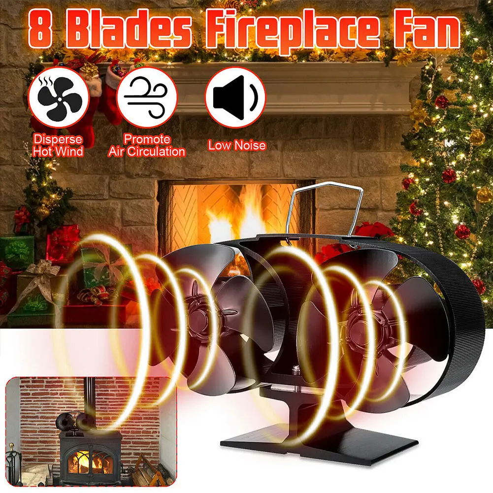 

Fireplaces Stove Fan 8 Blades Heat Powered for Large Room Wood Log Fire Burning TP899