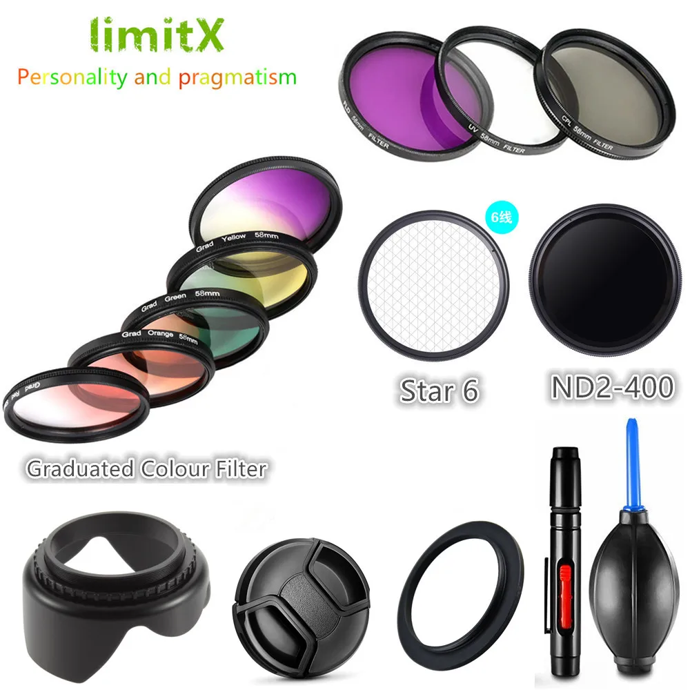 Filter Uv Cpl Nd Fld Graduated Colour Star & Lens Hood Cap For Nikon Coolpix B700 B600 P610 P600