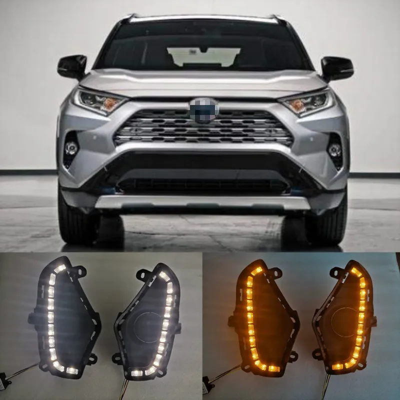 

Светодиодные дневные ходовые огни для Toyota RAV 4 2019 2020 RAV4 DRL, желтые Поворотные лампы, водонепроницаемая крышка из АБС-пластика