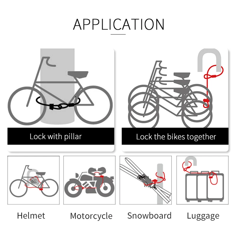 GIYO велосипедный замок трос, хорошее качество Лыжная доска мотоцикла MTB дорожный велосипед блокировки для защиты от краж Комбинации 4 значный код шлем проволочный замок для велосипеда