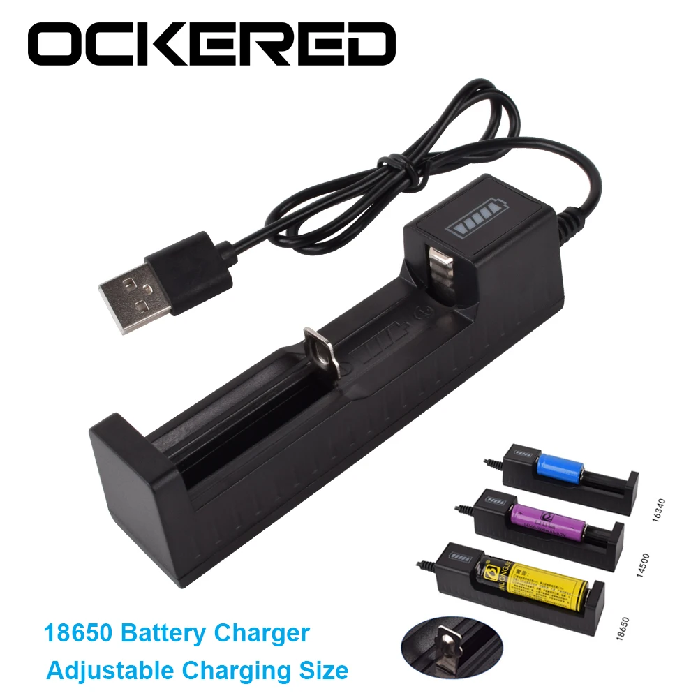 

OCKERED 18650 Battery Charger USB Battery Adapter LED Smart Chargering for Rechargeable Batteries Li-ion 18650 26650 14500
