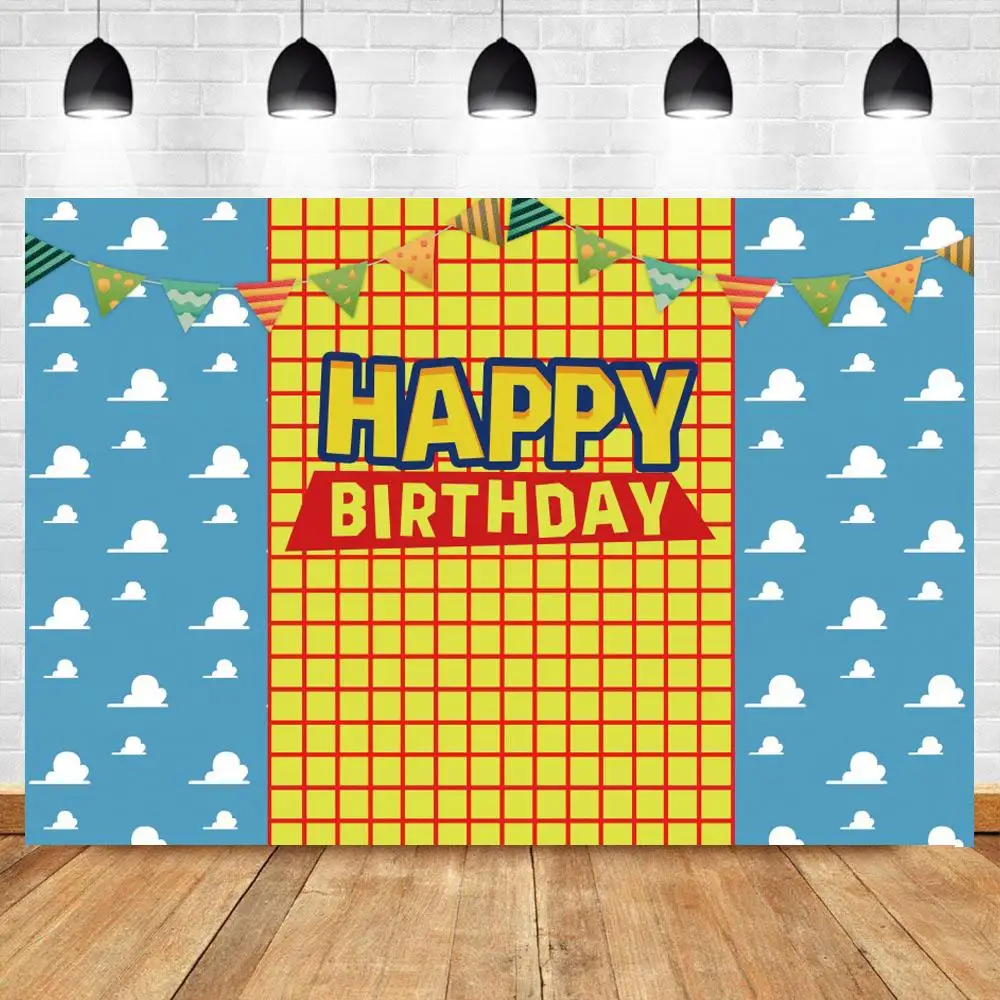 Arancel La oficina práctica Happy Birthday Toy Backdrop Boys Story Girls Kids Woody Cartoon Banner  Birthday Party Photography Background For Children Table - Backgrounds -  AliExpress