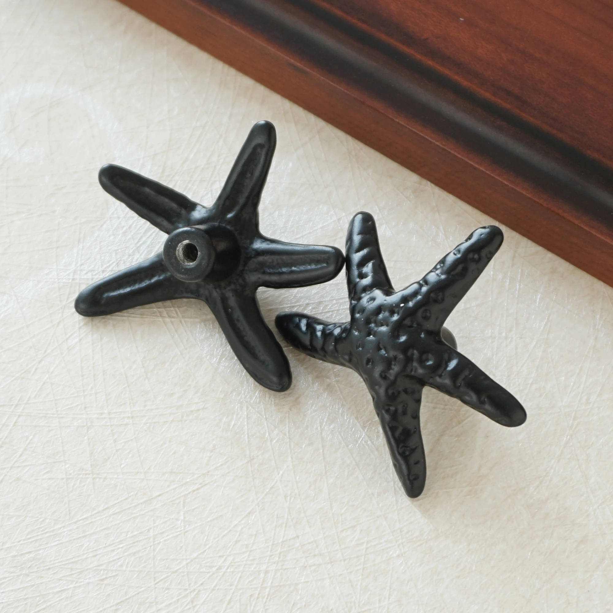 Starfish Kids Furniture Knobs Black Aluminum Drawer Knob Wardrobe Cupboard Door Handles Cute Children's Bedroom Knob Pulls