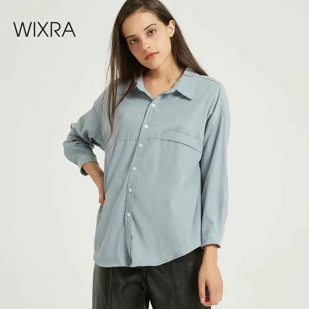 Wixra Женская однотонная винтажная блузка женская элегантная Базовая офисная