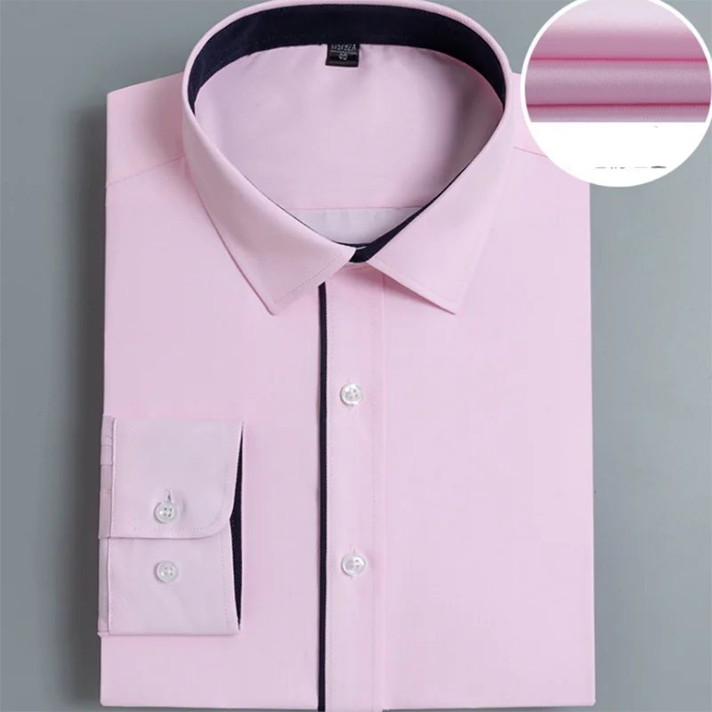 Весна,, мужские однобортные рубашки с длинным рукавом Camisa, деловая одежда, рубашки высокого качества - Цвет: pink