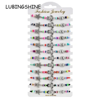 

Boho 12pcs/lot Elephant Animal Charms Braided Bracelet Set for Women Men Adjustable Rope Chain Shell Star Yoga Wristband Jewelry