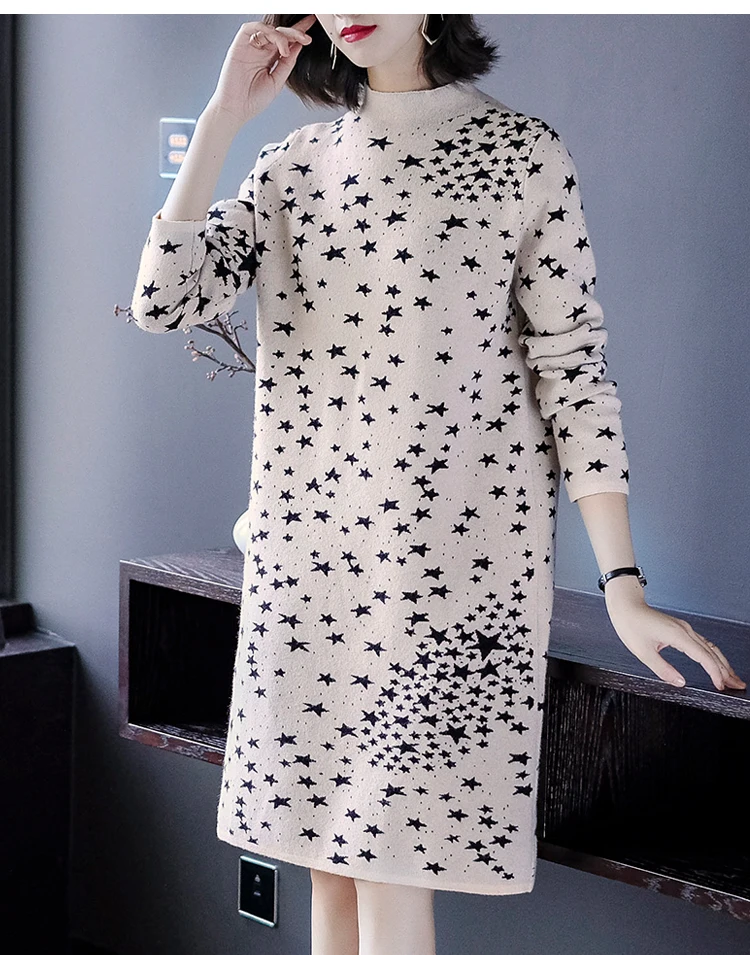 Вязаное платье с цветочным принтом для женщин vestido de festa Осень Зима Новое платье модные женские платья Vestidos