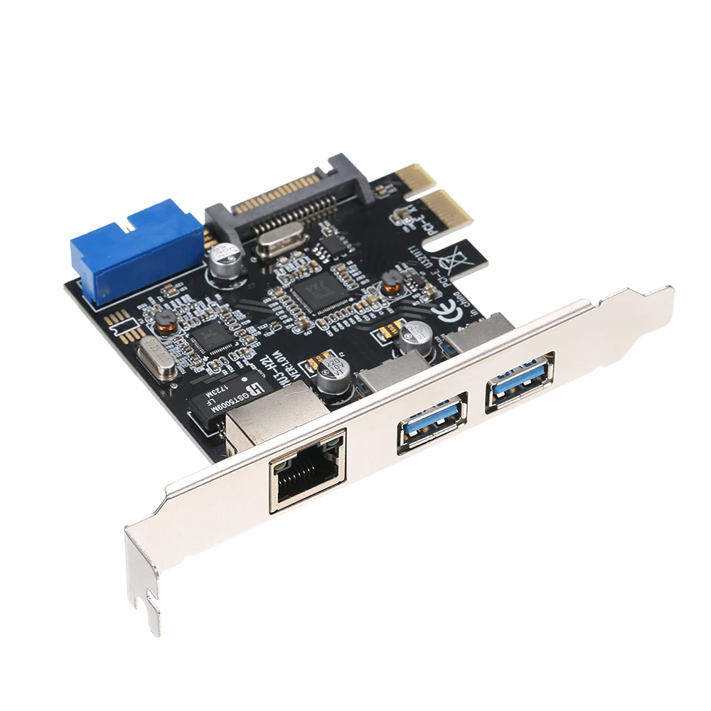 PCI-E к USB3.0 карта расширения 2 USB3.0 порта 4Pin питания и гигабитная высокоскоростная сеть