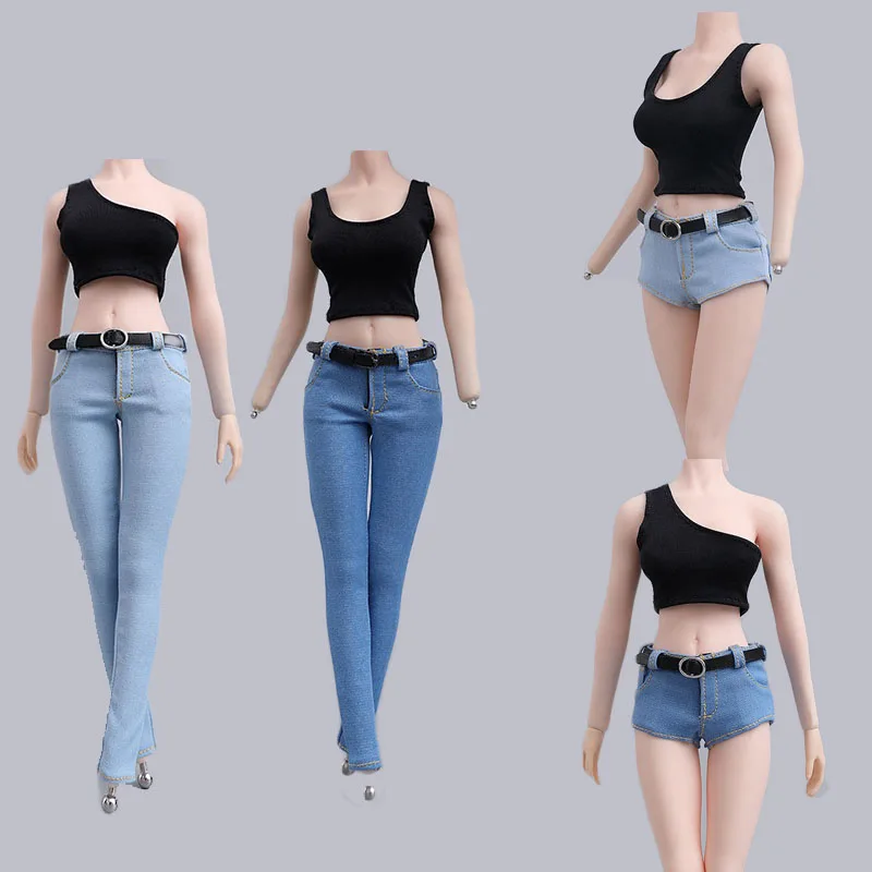 IN STOCK 1/6 cdtoys cd023 / cd025 Female Short Vest Long Jeans Denim Pencil Pants Clothes Set Fit 12'' Action Figure | Игрушки и