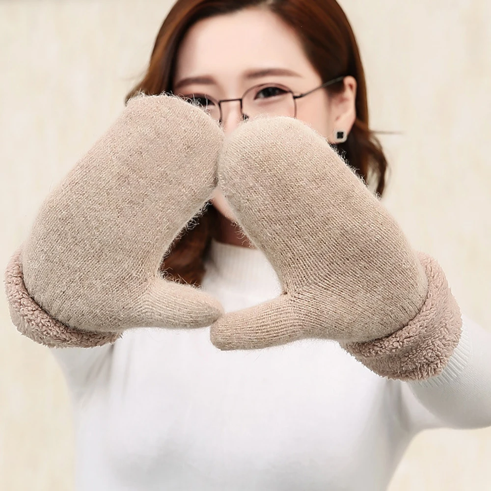 Новые зимние корейские женские милые студенческие перчатки для верховой езды, шерстяные теплые утолщенные бархатные перчатки