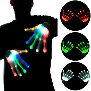 

1 pair LED Gloves Halloween Party Neon Glow Gloves Luminous Flashing Skull Gloves Stage Costume Christmas Supplies
