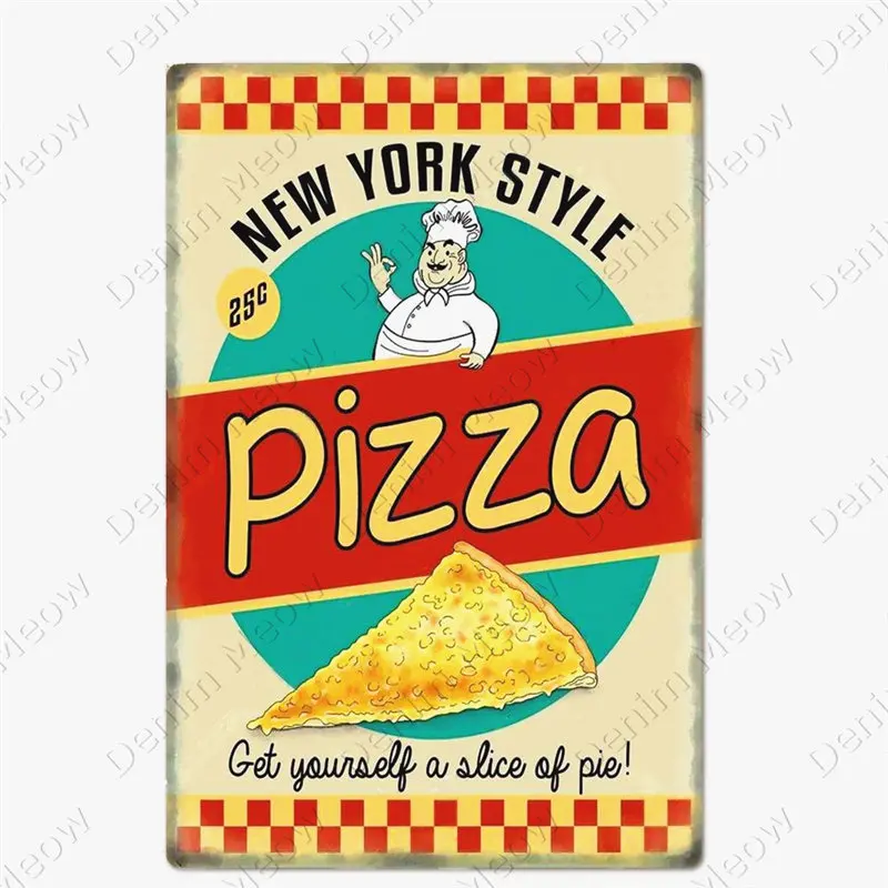 Set 5 Piatti Decorativi In Metallo Italiani 20x30 Cm - Vintage Pizza Pasta Caffè - Cartelli Da Parete Per Cucina E Ristorante