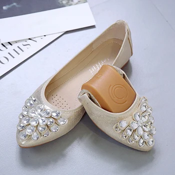 

Rimocy Gold Silver Rhinestones Flats Women Slip on Soft Bottom Casual Shoes Woman Spring and Autumn Ladies Crystals Single Shoes