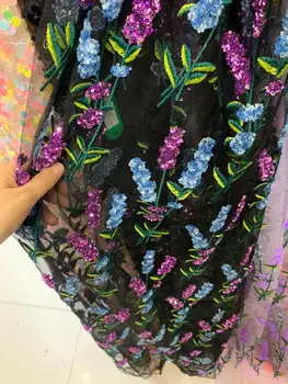 

stock 5yards/bag Colorful embroidery plant pattern sequins fashion fabrics for wedding dress design ST60#