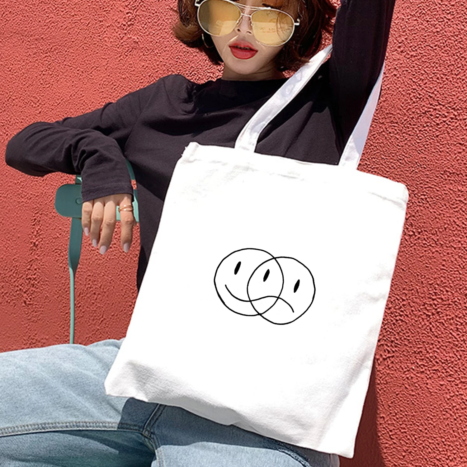 Tote Cloth Handbag Canvas-Bag Shoulder-Bags Shopper-Letters Printing Harajuku Cotton