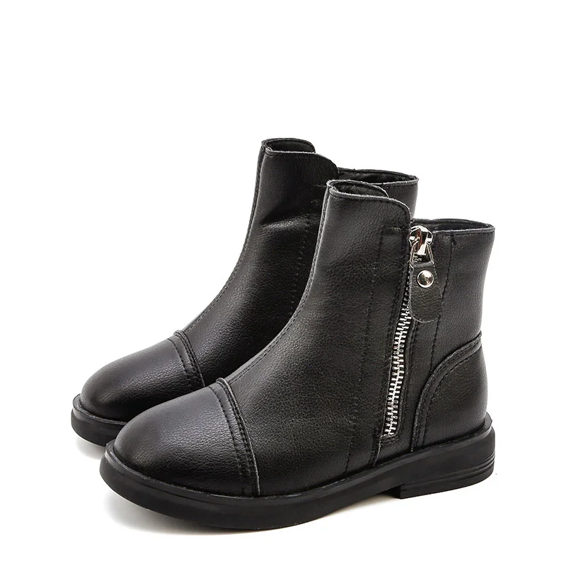 Черный Детская обувь новая детская модная одежда для девочек на молнии; сезон осень; ботильоны из натуральной кожи; черные Мягкая обувь детей Повседневное брендовая Нескользящая сапоги "принцесса" - Цвет: Черный