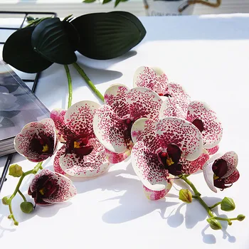 Orquídea de látex de lujo con hojas, flor Artificial, mariposa blanca, orquídeas falsas, flores para decoración de boda y hogar