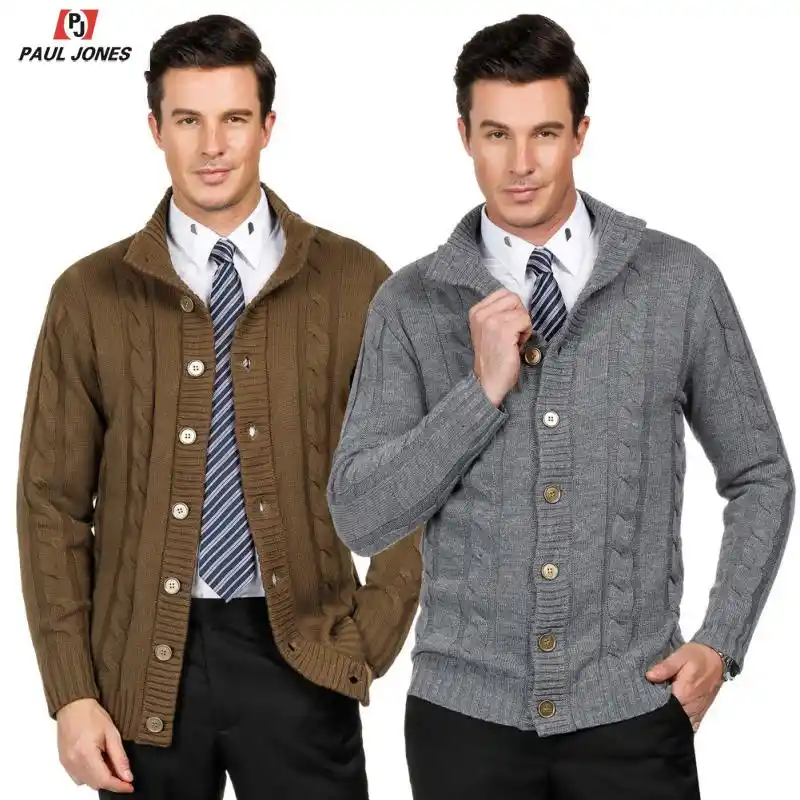 Paul Jones Mens Shawl Collar Cardigan Sweaters Button Down Cable Knit Sweaters