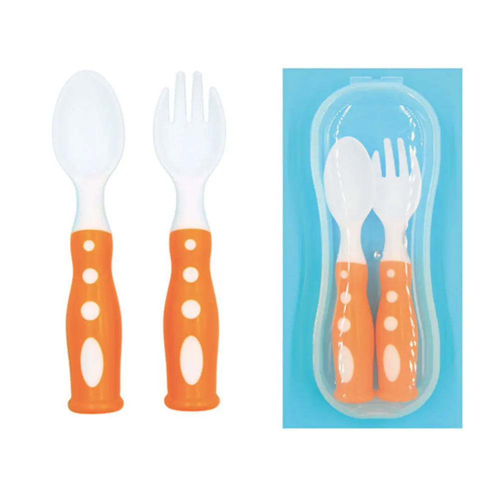 

2PC Baby Tableware Children Spoon Fork Set Children Utensil Safety Tableware Infant Solid Feeding Flatware for Baby Feeding Bowl