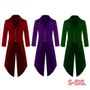 

Men's Retro Tailcoat Suit Jacket Gothic Steampunk Long Jacket Victorian Frock Coat Cosplay Male Single Breasted Swallow Uniform