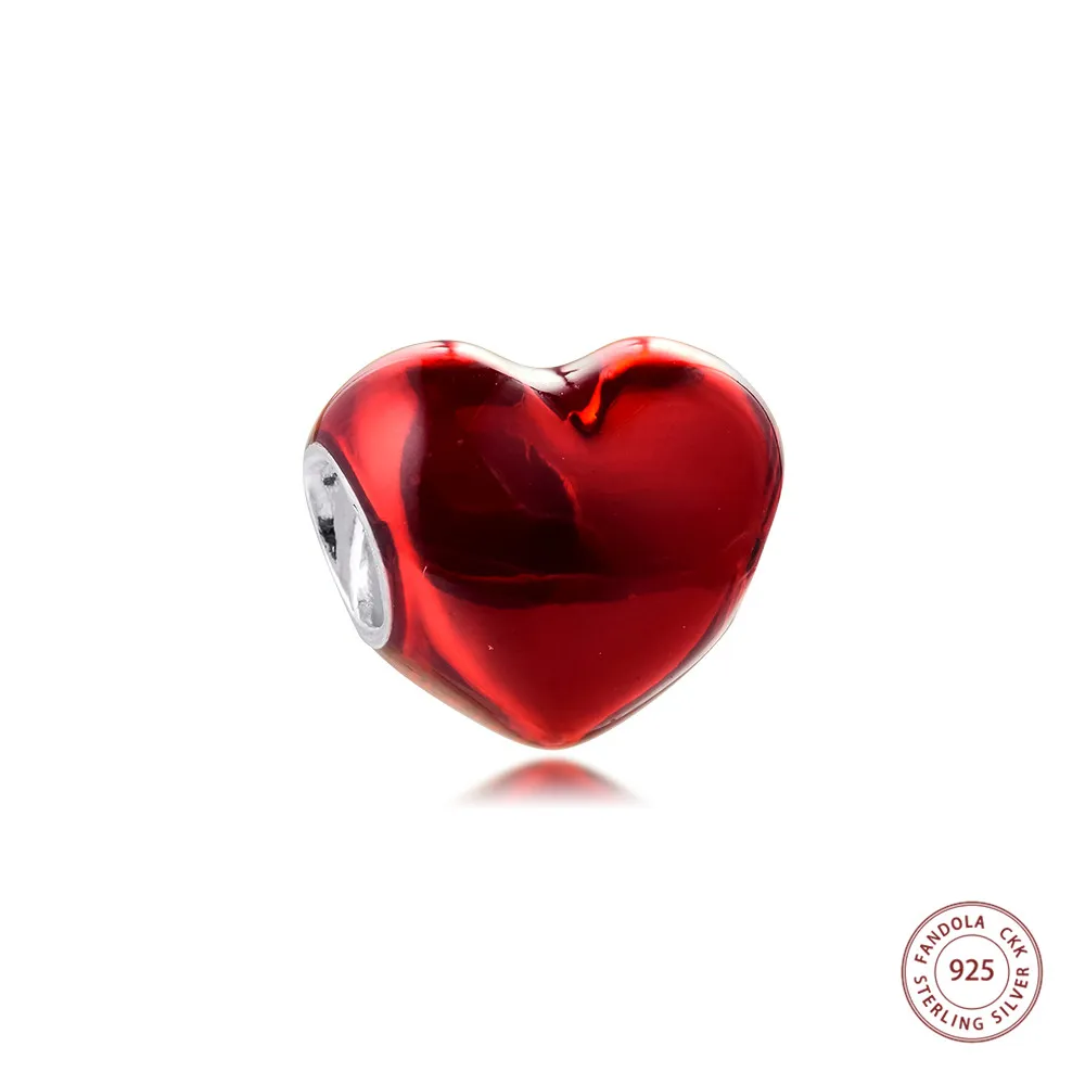 

Metallic Red Heart Charms Fits Pandora Bracelet Original 925 Sterling Silver Metal Beads DIY Jewelry Making 2021 Valentines