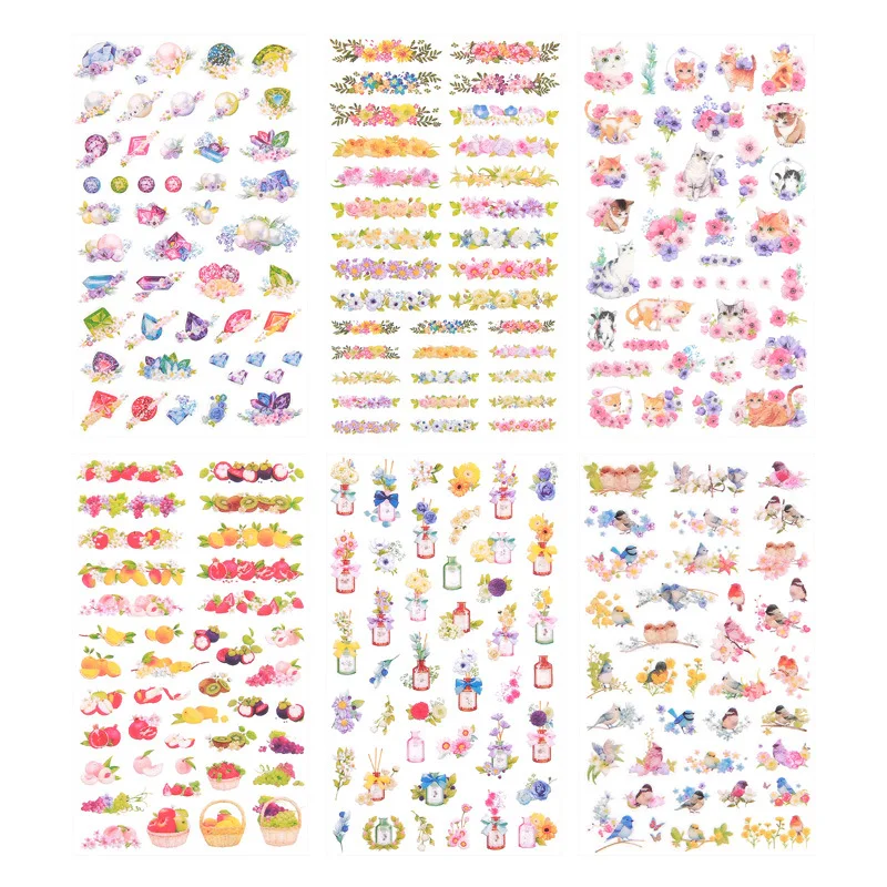 6 листов милые наклейки с цветами Мультяшные кошкой для пишущих принадлежностей