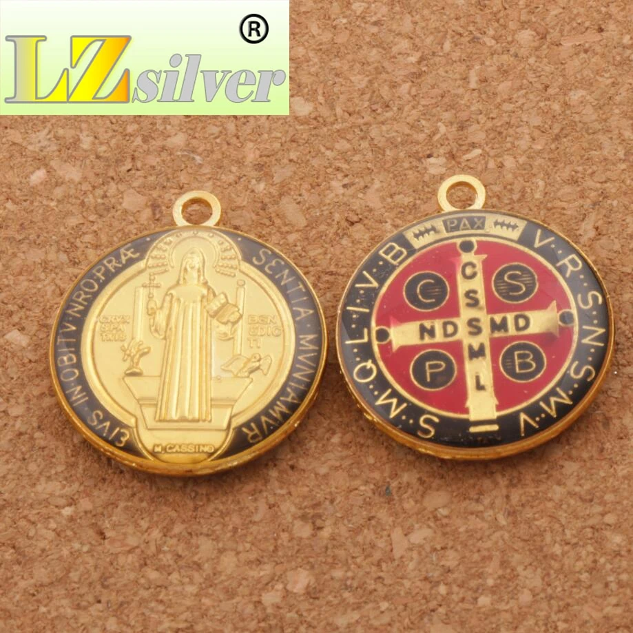 Enamel Saint Benedict Medal Cross Crucifix Smqlivb Beads 30pcs 23.2x27mm 3Colors Pendants   Jewelry DIY L1669