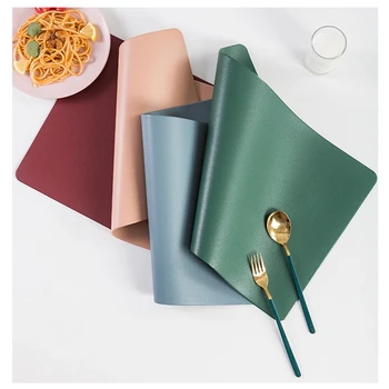 

4-Piece Set of Waterproof and Oil-Proof Placemat Double-Sided Leather Washable Heat Insulation Pad