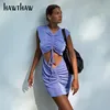 Hawthaw Women Summer Hollow Out Pleated Bodycon V Neck  Package Hip Mini Short Dress Sundress 2021 Female Clothing Streetwear 2