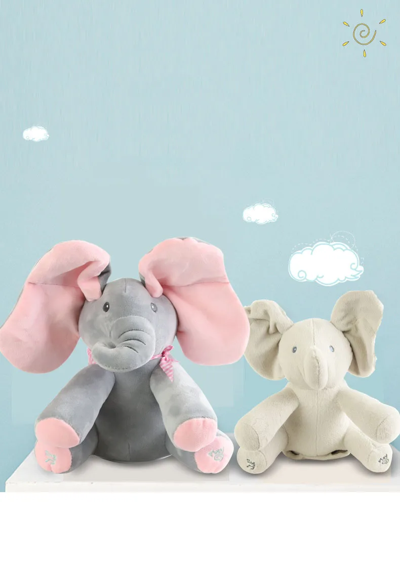 Elephant Peekaboo Will Sing with Music Elephant Cover Eyes Baby Elephant Doll Children Accompanying Toys Plush Toys for Children