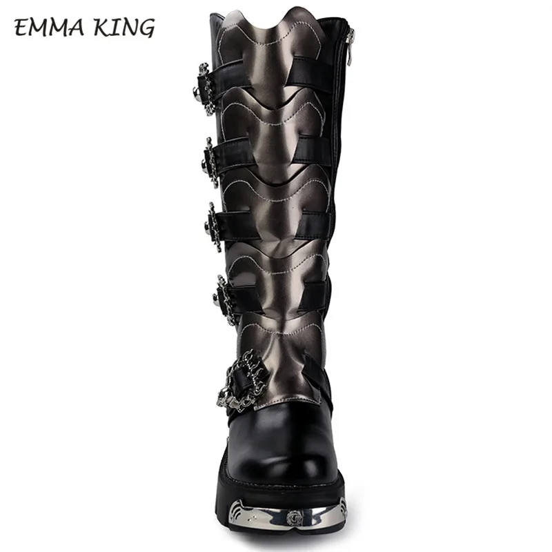 

EMMA KING 2019 Devil shackles punk rock heavy metal round scalp boots Gothic high platform thick bottom locomotive Martins boots