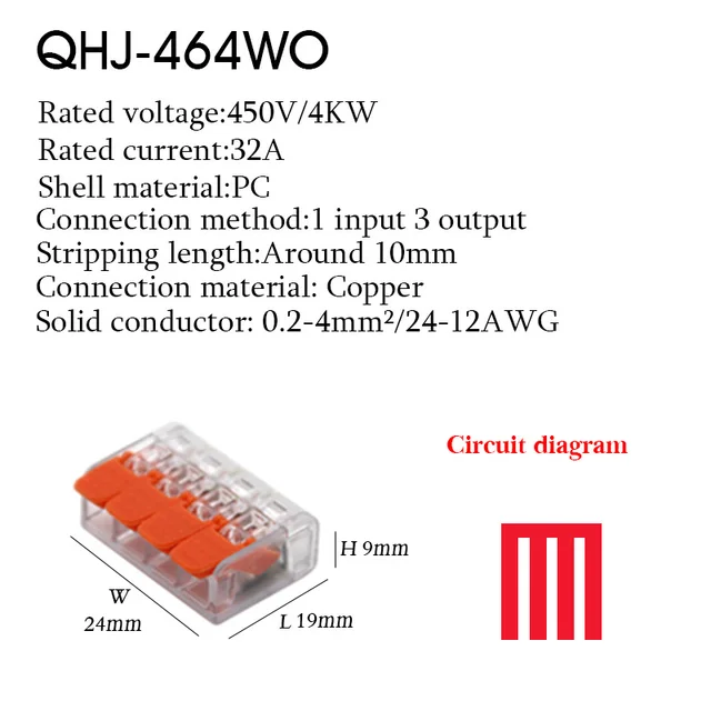 Cable Wire Connectors Mini Quick Terminal Block Universal Compact Wiring Electrical Connector Push-in For 4mm2 6mm2 Transparent 464WO