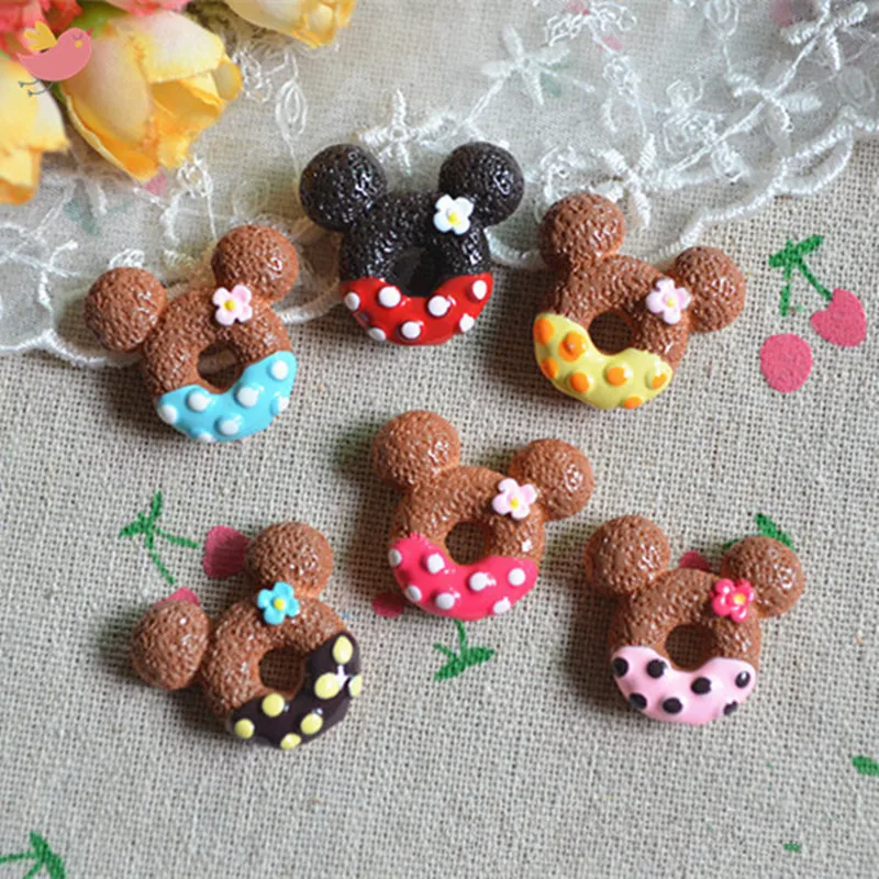 

10Pcs Mickey Donuts Decoration Crafts Beads Frame Flat Back Cabochon Scrapbook Kawaii DIY Embellishments Accessories
