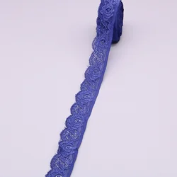 White Embroidered Elastic Lace Ribbon - 10 Yards of 25mm Trim for Sewing, Crafts, and Garment Accessories (Navy Blue)