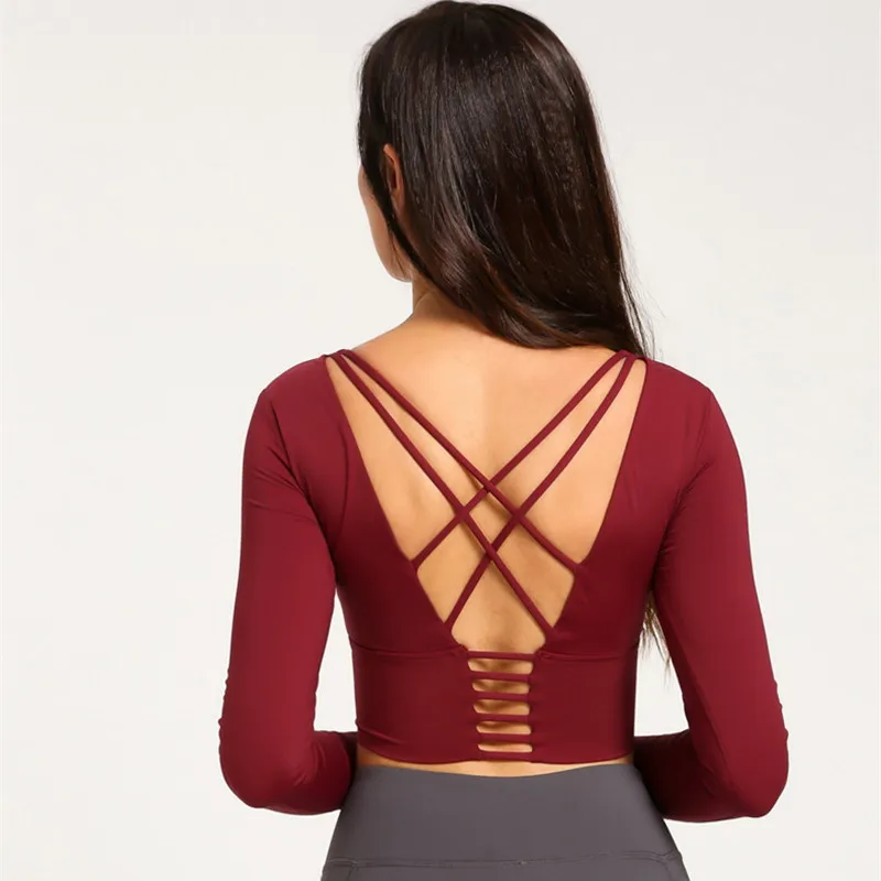 

Women Sexy Crop Tops Gym Sport Top Long Sleeve Workout Tops Backless Running Sport T-Shirts Breathable Fitness Sportswear