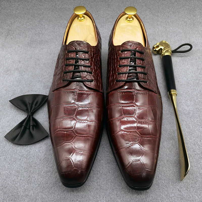 Luxury Brand High Quality Man Dress Shoes Snake Skin Prints Black Red Wine Original Design Genuine Leather Oxford For Men | Обувь