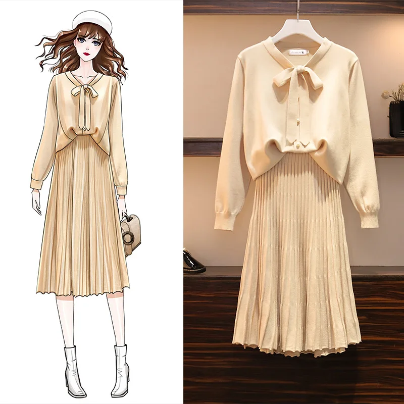 

2019 Autumn And Winter New Style Sweater WOMEN'S Suit Large GIRL'S Knitted Two-Piece Set 1956