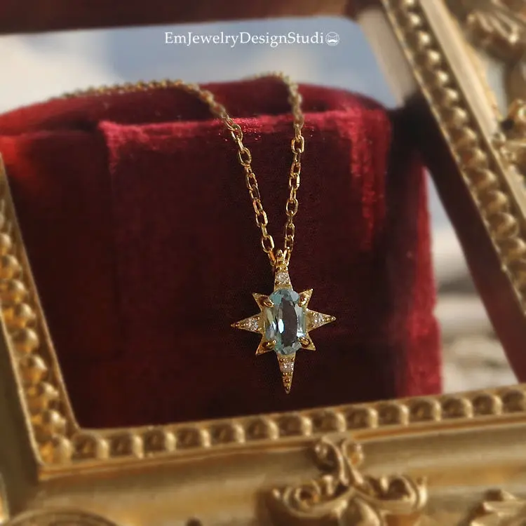 Pendant Necklace Silver Necklace Silver Pendant Silver Necklace Charms New designer original six-pointed star topaz pendant necklace retro light luxury noble shining charm lady silver jewelry