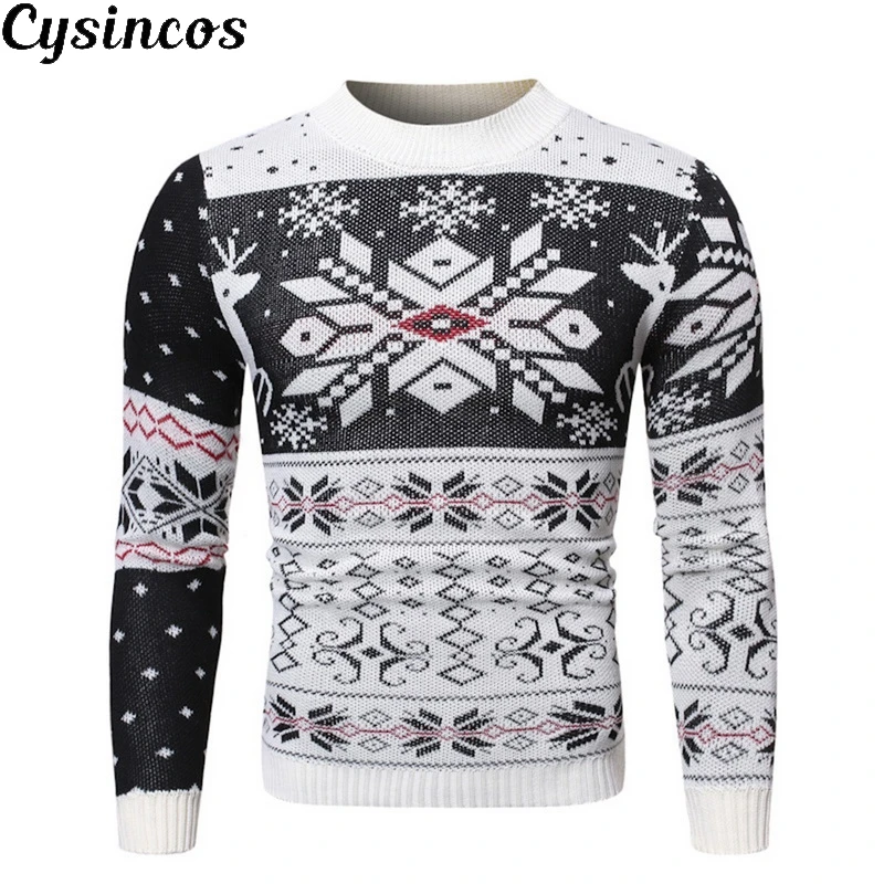 Мужские пуловеры CYSINCOS Осенний теплый Рождественский свитер с модным принтом