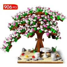 

Cherry Tree Blossoms Assembled Building Blocks City Street View Sakura Romantic Flower Plant Decoration Bricks Toy For Girl