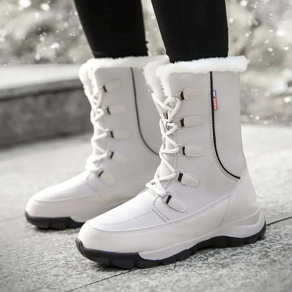 2021 Waterdichte Winter Schoenen Hoge Laarzen Vrouwen Houden Warm Mid-Kalf  Snowboots Dames Lace-Up Outdoor Laarzen chaussures Femme