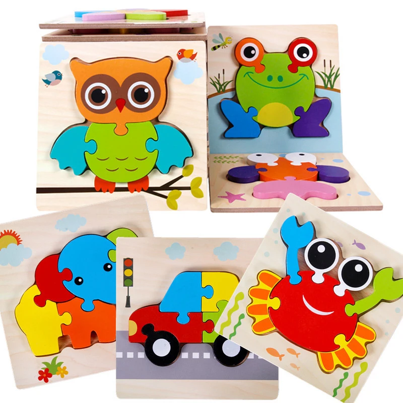 

Montessori Materials Children Jigsaw Board Educational Wooden Toys For Toddlers Puzzle Tangram Cartoon Owl Baby Toys