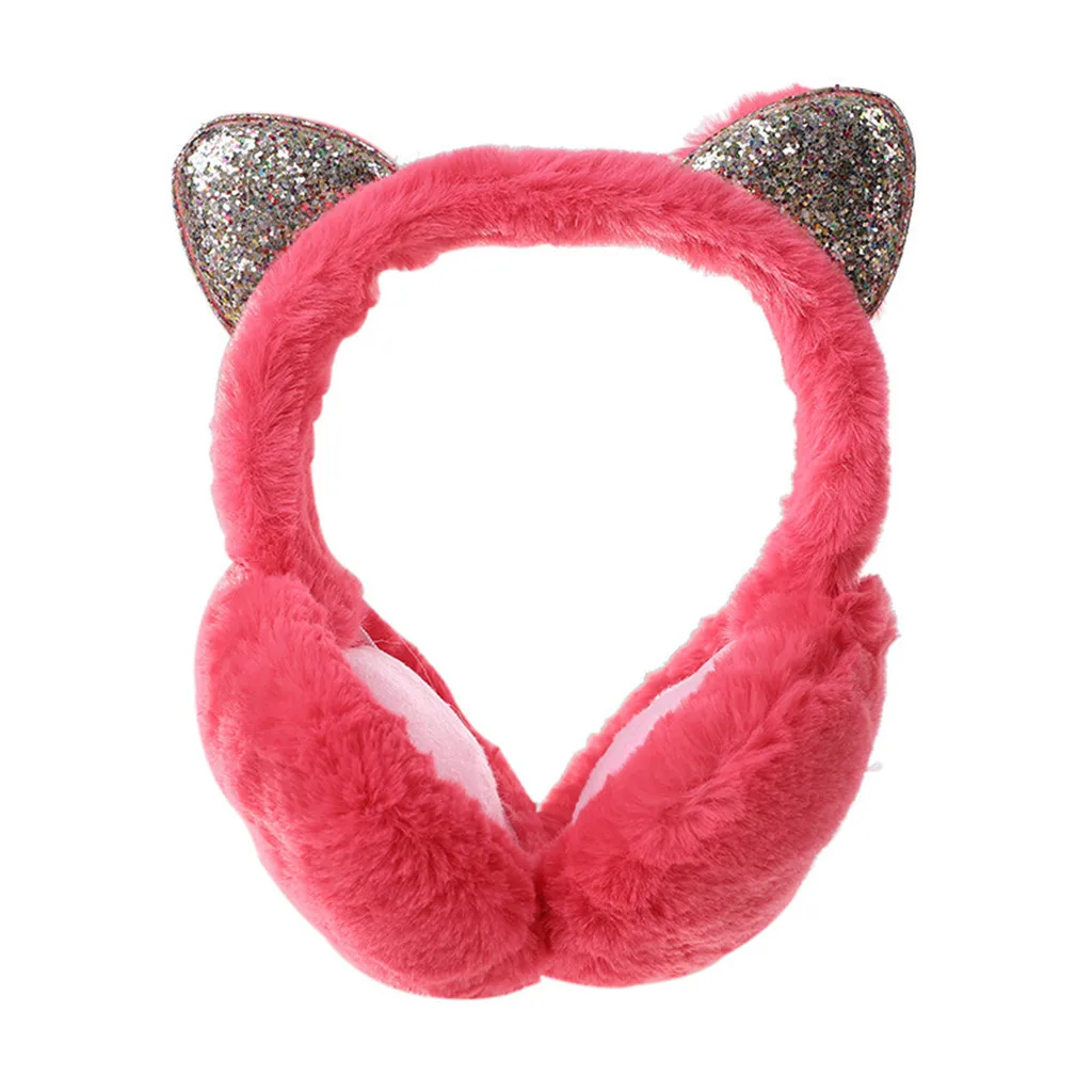 Мультяшные кошачьи уши, меховые наушники, теплые зимние женские дизайнерские ветрозащитные теплые регулируемые наушники, nauszniki# ZJ - Цвет: Розово-красный