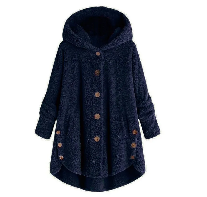 Новая женская модная теплая куртка Осень Зима Повседневное плюшевое флисовое пальто с капюшоном свободные зимние толстовки Топы Плюс Размер - Цвет: Navy