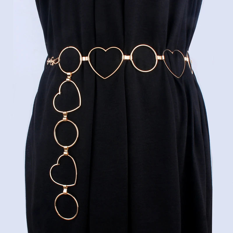 

Gold Heart-Shaped Round Metal Chain Belts For Women Fashion Dress Waistband Wide Belt Ladies Strap Girls Gifts