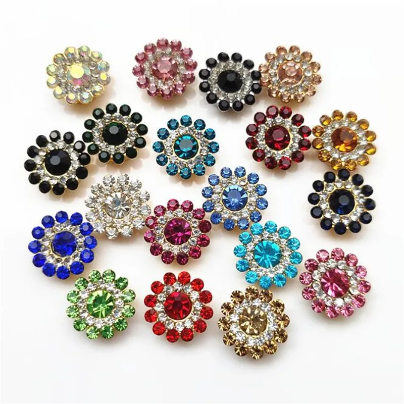 

50pcs14mm Multicolor Flower Beads Rhinestone Bezel Patch Crystal Cabochons Rould Spacer for DIY Jewelry Making Handmade