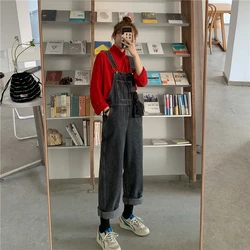 Monos vaqueros Retro para mujer, pantalones vaqueros holgados de Color sólido, estilo coreano para estudiante, vaqueros de calle, 2021