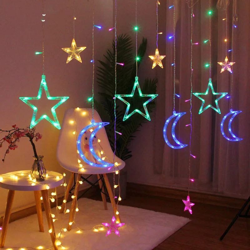 LED Curtain String Light Moon Star Night Lamp Wedding Party Ornament Accessories 