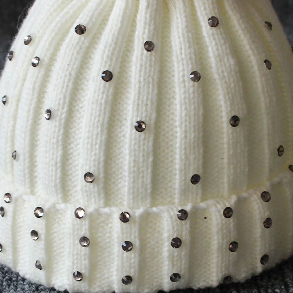 Детская меховая Теплая Шапка-бини с блестками, зимняя вязаная шапка с помпоном