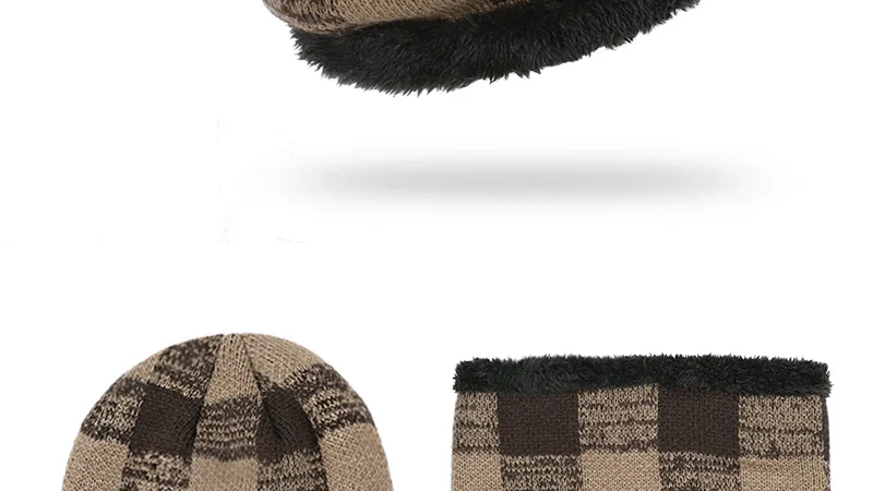 Новинка, Вязаная хлопковая кепка с мозаичной сеткой, комплект из 2 предметов, мешковатые зимние шапки для мужчин и женщин, теплые уплотненные модные кольца